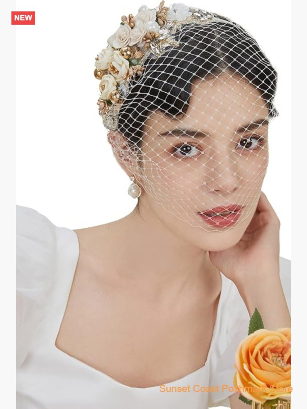 1920s Fascinator Mesh Flower Pearl Veil Headband Bridal Tea Party Cocktail